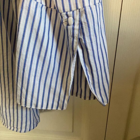 Nanette Lepore Front Tie Gold Embellished Blue White Stripe Blouse Size Large - Picture 6 of 10